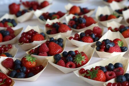 Fresh berries for dessert - raspberries, strawberries, blueberries.の写真素材