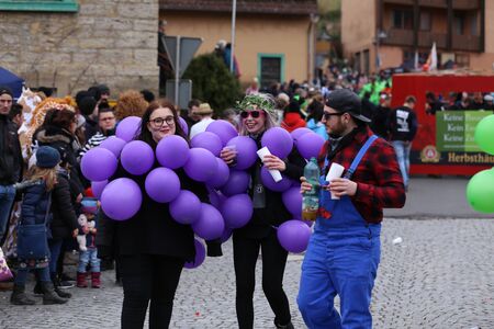 Laudenbach, Main-Tauber-Kreis, Germany - February 23, 2020: The Carnival of Laudenbach, colorful costumes and elaborate parades are part of one of the most important carnivals in Germanyのeditorial素材