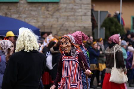 Laudenbach, Main-Tauber-Kreis, Germany - February 23, 2020: The Carnival of Laudenbach, colorful costumes and elaborate parades are part of one of the most important carnivals in Germanyのeditorial素材