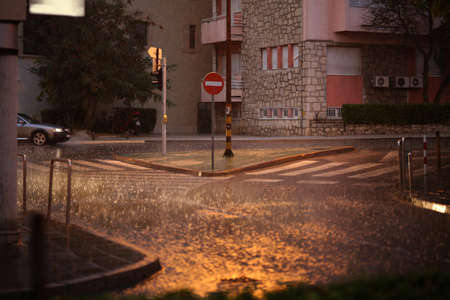 On the streets of the city in rainy weather.の写真素材