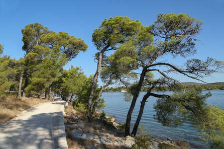 Walking path on the coast of the canal of St. Ante near Sibenik in Croatia.