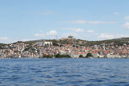 The bay and town of Sibenik, Dalmatia, Croatiaの写真素材