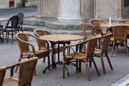 Typical view of the city street with tables in Germany.の写真素材