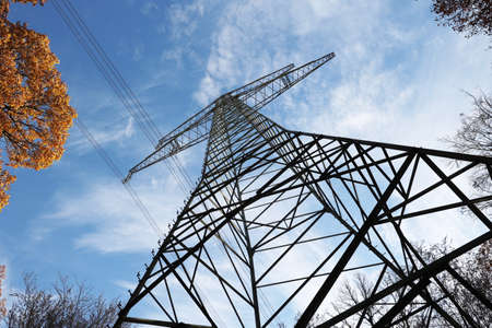 Transmission line on background of blue sky