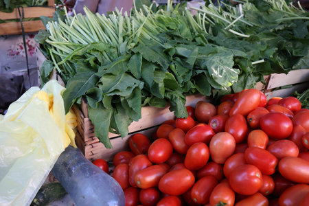 Various vegetables are sold at a bazaar in Croatia.の写真素材