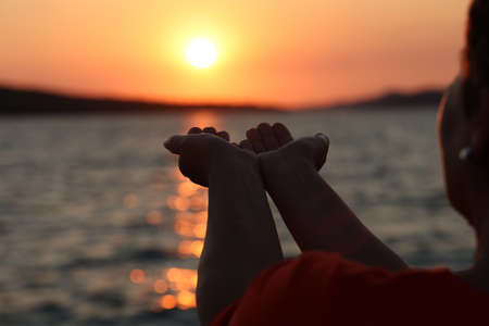 Beautiful summer sunset at sea in Croatia.の写真素材
