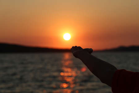 Beautiful summer sunset at sea in Croatia.の写真素材