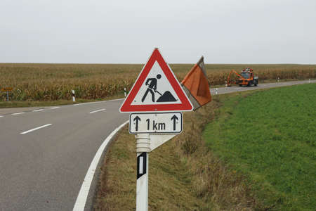 Mowing work on a federal road in Germany.の写真素材