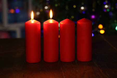 Second advent , four candles burning. Advent background.の写真素材