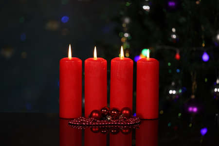 Advent background. Advent Season, four candles burning.の写真素材