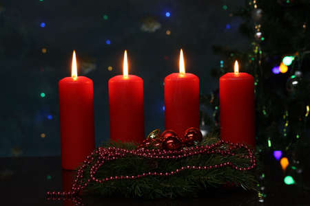 Advent background. Advent Season, four candles burning.の写真素材