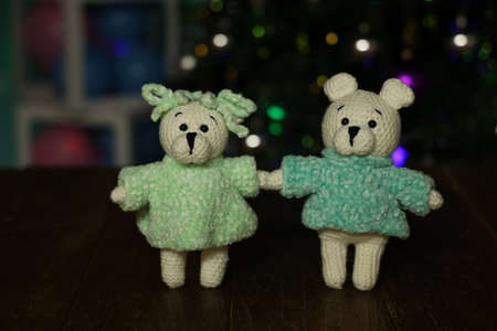 Homemade toys. Homemade toys animals knitted of wool.の写真素材