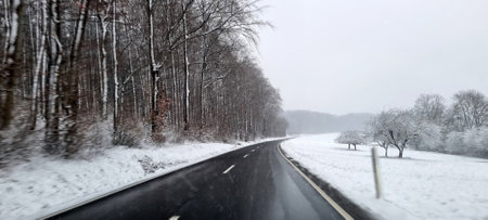Winter, winter road with freshly fallen snow.の写真素材