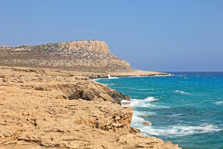 Seascape Cape Greco Peninsula Park, Cyprus. It is a mountainous peninsula with a national park, a turquoise lagoon.の写真素材