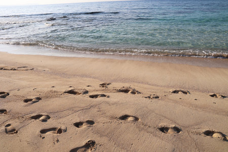 Footprints on the sand of the beach.の写真素材