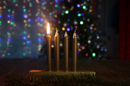 Advent Season, four candles burning. Advent backgroundの写真素材