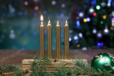 Advent Season, four candles burning. Advent backgroundの写真素材