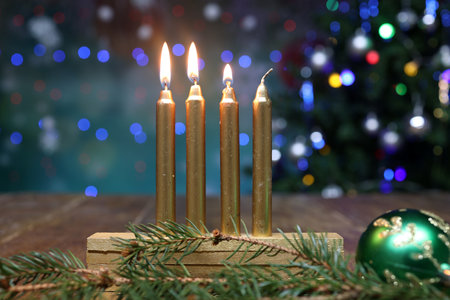 Advent Season, four candles burning. Advent backgroundの写真素材