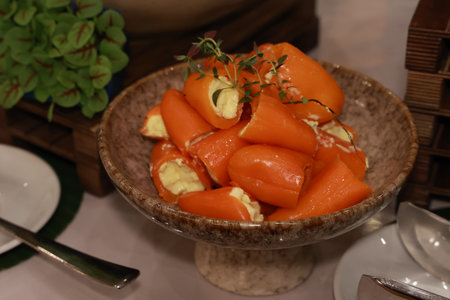 Stuffed peppers were on the table.の写真素材