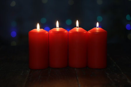 Advent Season, four candles burning. Advent backgroundの写真素材