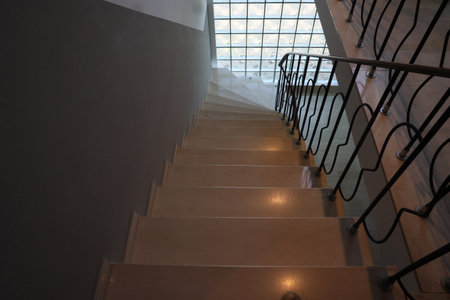Close-up of white staircase in private house. Modern interior.の写真素材