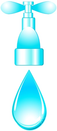 glossy  isolated tap and blue water drop on white backgroundのイラスト素材
