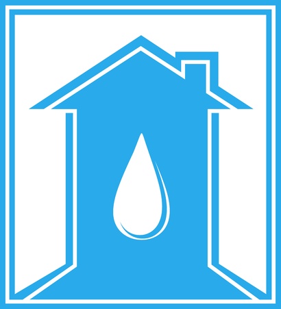 icon with blue house silhouette and isolated water dropのイラスト素材
