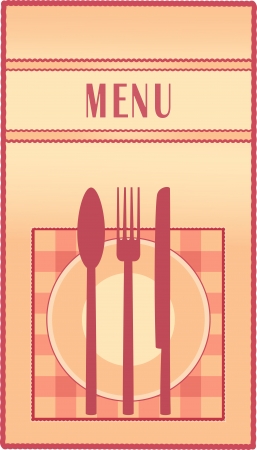  traditional restaurant menu with plate, spoon, fork, knife and napkinのイラスト素材