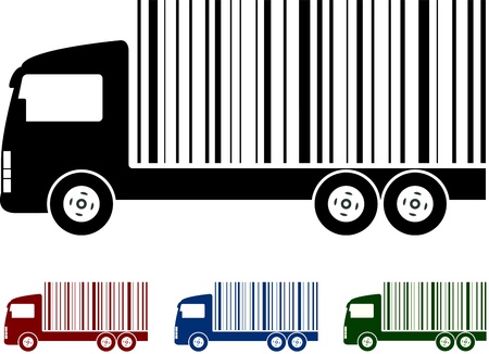 set of colorful concept trucks with bar codeのイラスト素材