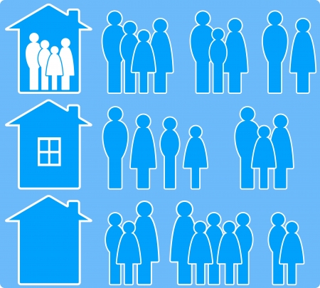 set of icons with people images and house silhouetteのイラスト素材