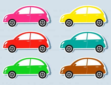 set of isolated colorful retro cars silhouettesのイラスト素材
