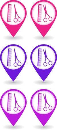 set of colorful barbershop pins with hair scissors and combのイラスト素材