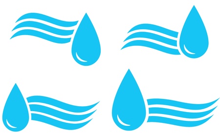 water set of blue sign with drop and wave