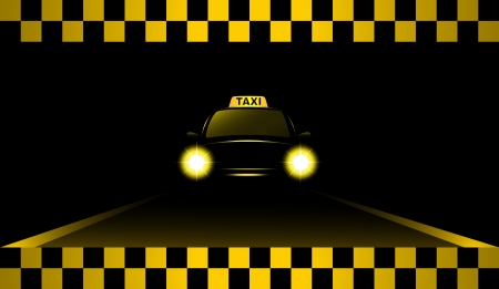  business card with night taxi car silhouette on the city dark roadのイラスト素材