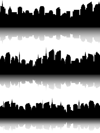  decorative set of black business city skyline and reflectionのイラスト素材