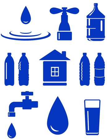  water set of icon with house, faucet, drop, bottle on white backgroundのイラスト素材