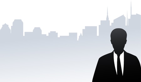  young businessman silhouette on modern city background in windowのイラスト素材