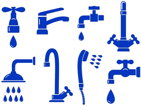 water set with isolated faucet icon on white backgroundのイラスト素材