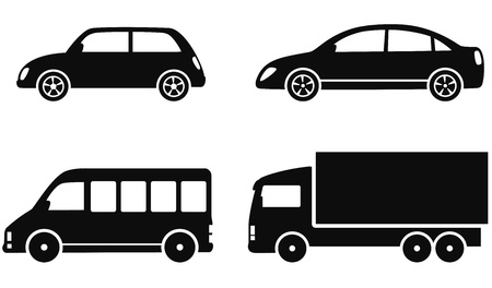  transport set of black cars on white backgroundのイラスト素材