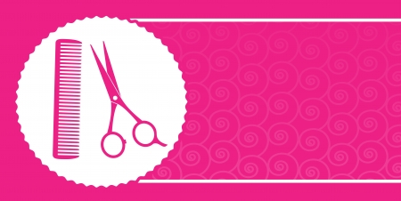  pink barbershop business card with scissors, comb and patternのイラスト素材