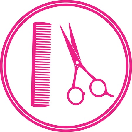 round icon of hair salon with scissors and comb on white backgroundのイラスト素材