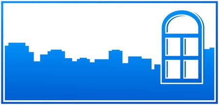   business card for window company with city silhouetteのイラスト素材