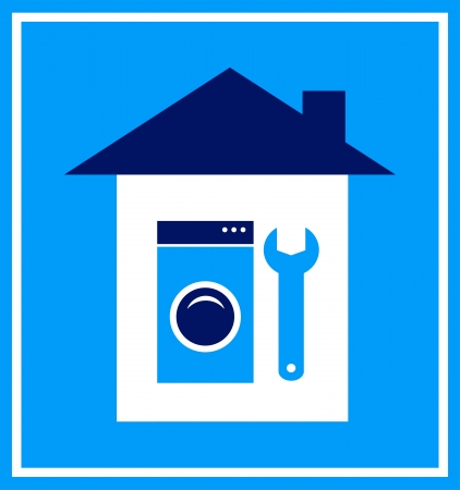   blue sign with house, wrench and washing mashine silhouetteのイラスト素材