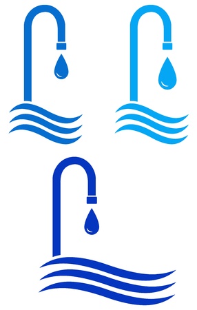 blue tap silhouette and wave on white backgroundのイラスト素材