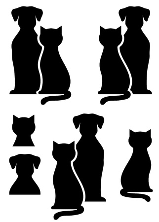  black isolated dog and cat silhouette on white backgroundのイラスト素材