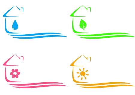 colorful concept icons of eco house, heating and water drop and place for textのイラスト素材