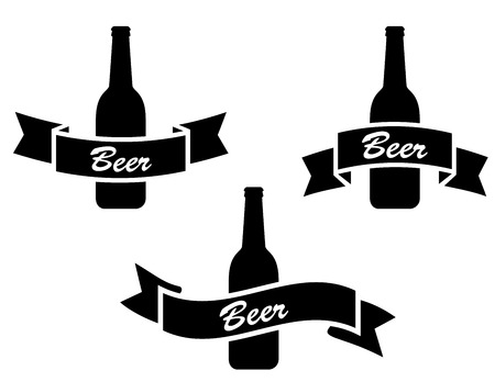  set of black beer bottles with ribbonのイラスト素材