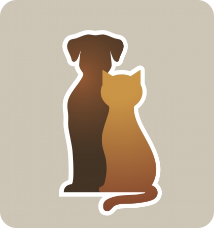  dog and cat silhouettes on light backgroundのイラスト素材