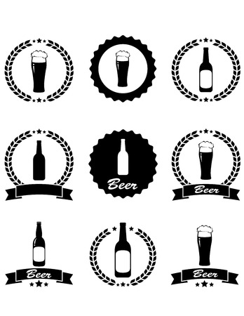set of beer emblem with glass and ribbonsのイラスト素材
