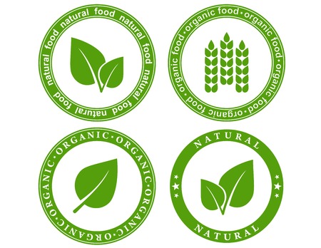 green set of natural food seal with leaf and decorative elementsのイラスト素材